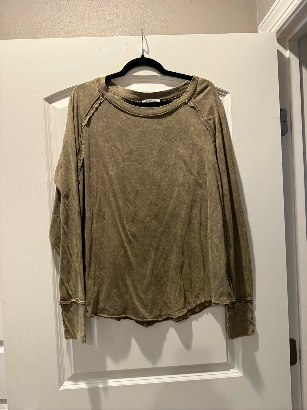 Zenana Outfitters Olive Green Vintage-Wash Long Sleeve Top